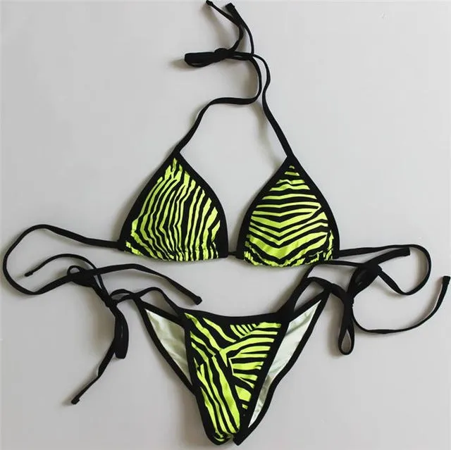 2018 new sexy padded thong bottom bandage swimsuit  Halter Brazilian bikinis set Zebra push up women swimwear bathing suit