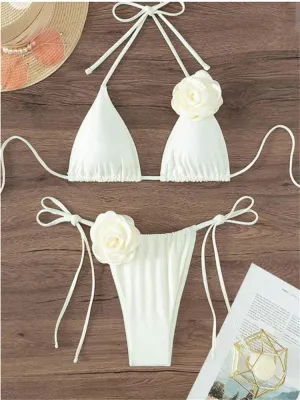 3D Floral Print Brazilian Cutout Thong Swimwear