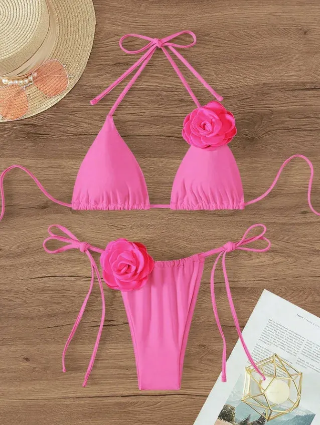 3D Floral Print Brazilian Cutout Thong Swimwear