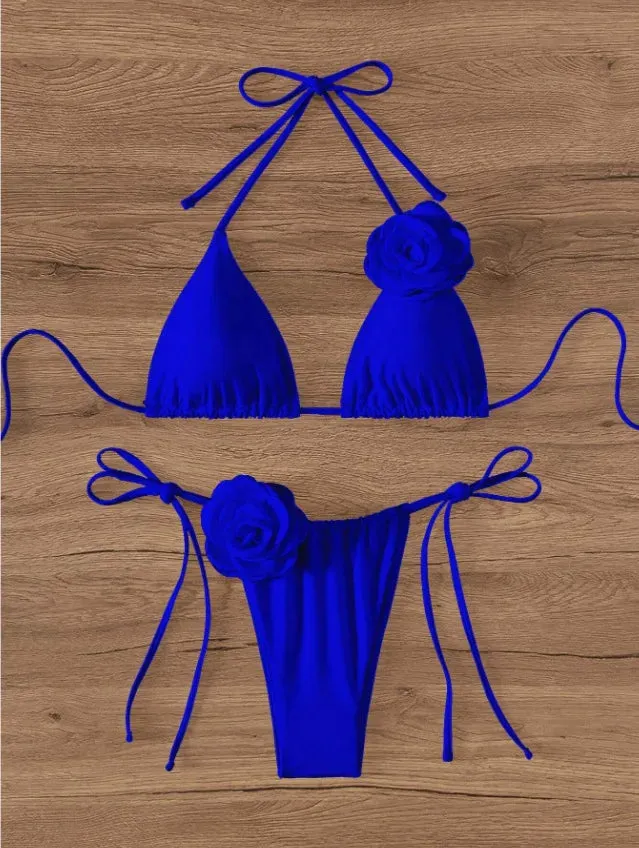 3D Floral Print Brazilian Cutout Thong Swimwear