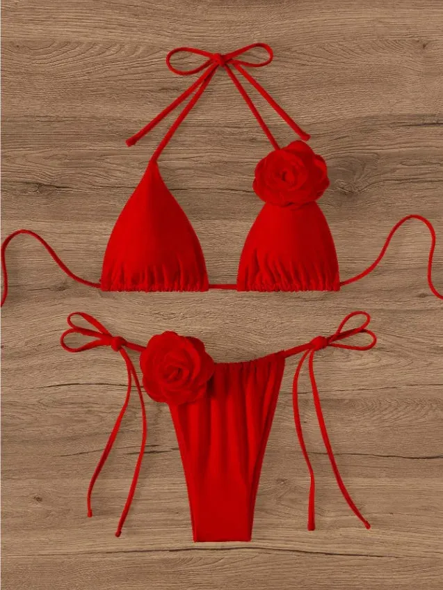 3D Floral Print Brazilian Cutout Thong Swimwear