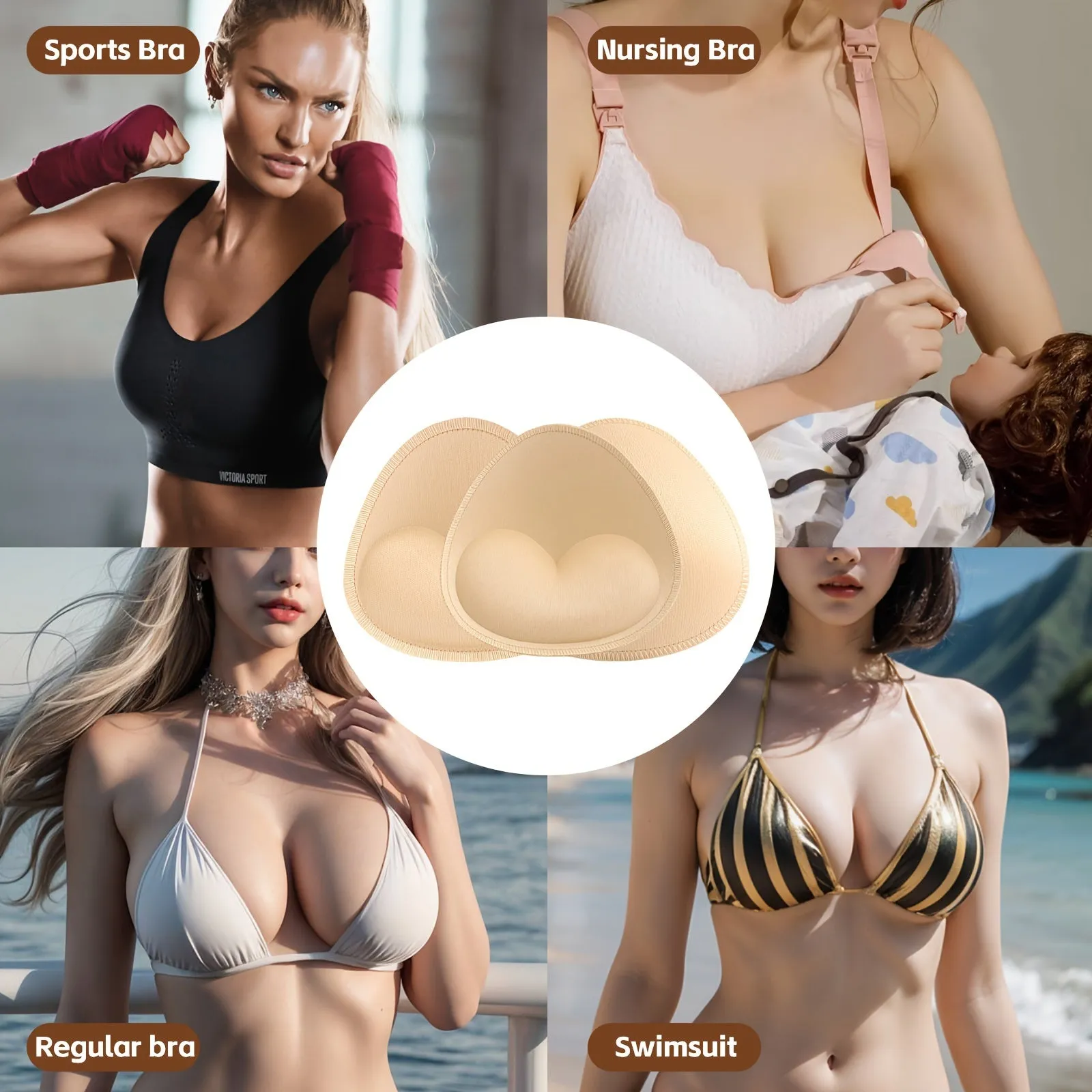 4 Pairs Seamless Push-up Bra Pads - Invisible Chest Enhancers for Women's Bras, Bikinis & Tops