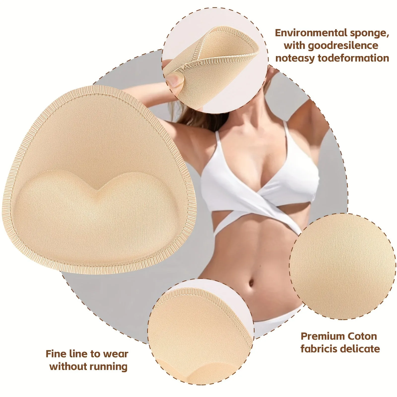 4 Pairs Seamless Push-up Bra Pads - Invisible Chest Enhancers for Women's Bras, Bikinis & Tops