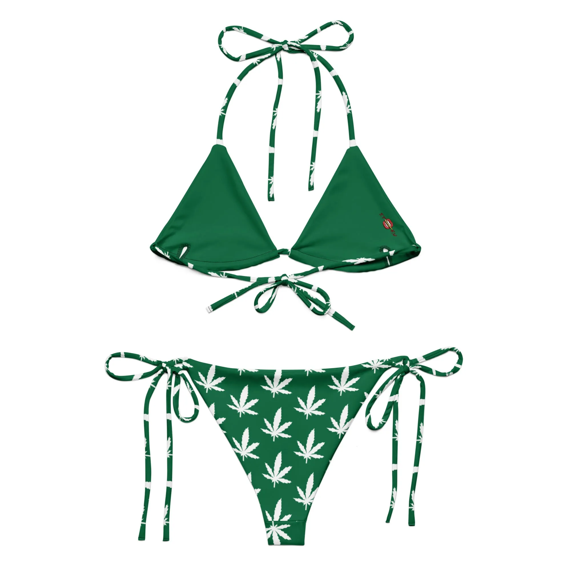 420 White Leaf Recycled String Bikini - Green