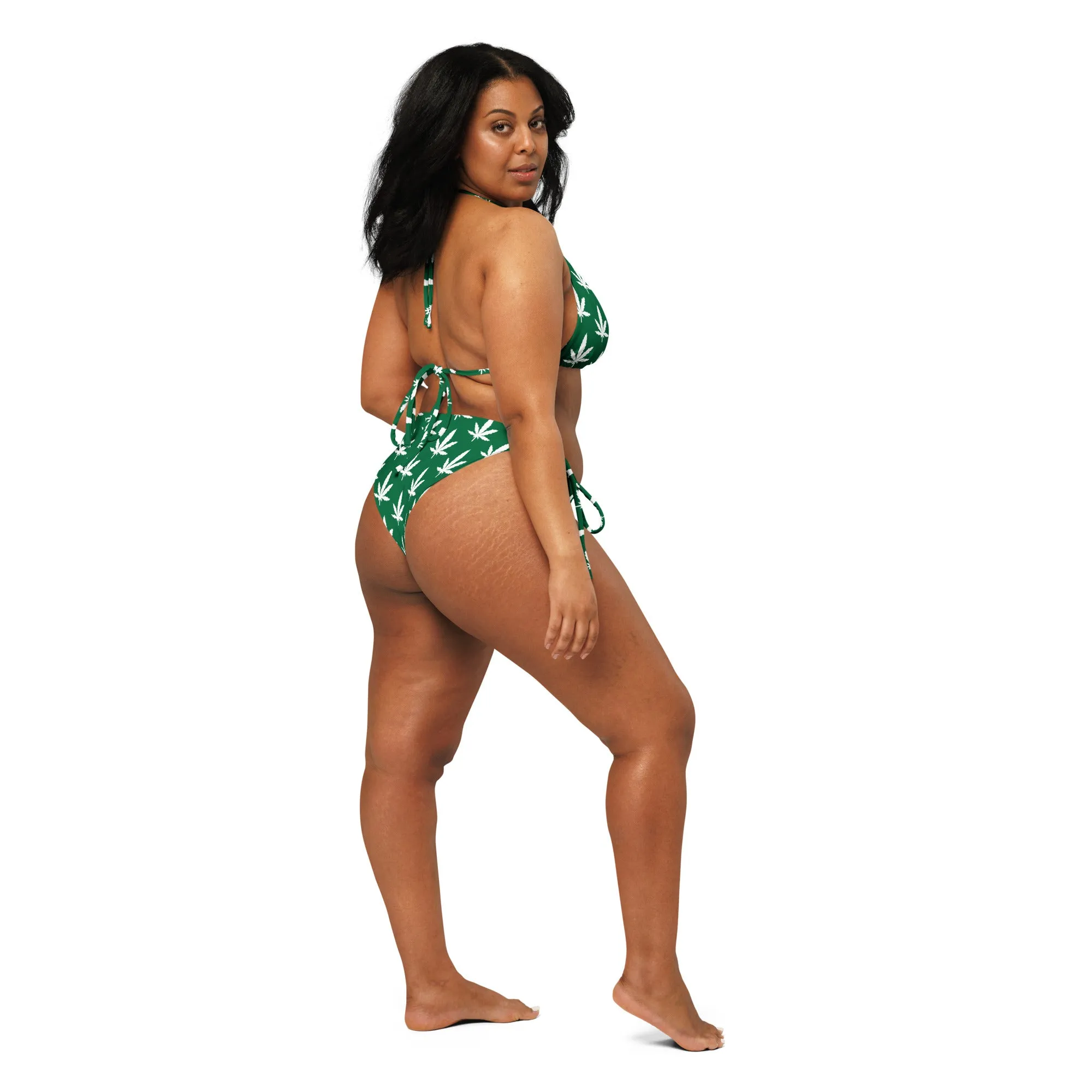 420 White Leaf Recycled String Bikini - Green