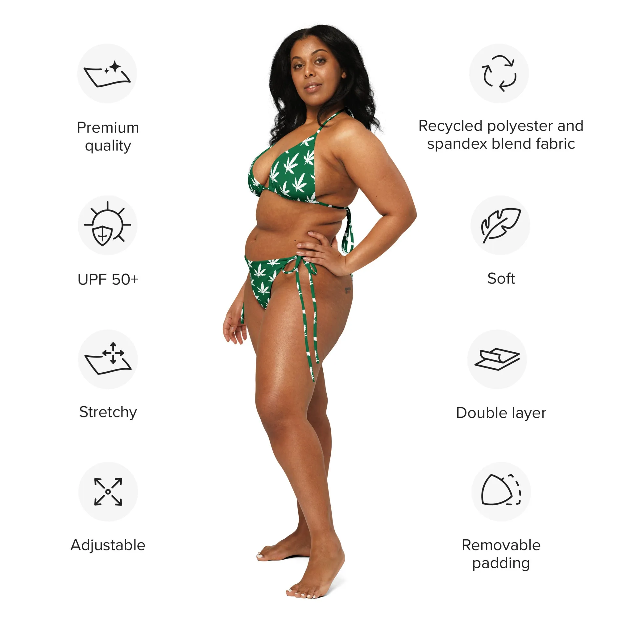 420 White Leaf Recycled String Bikini - Green