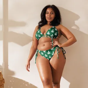 420 White Leaf Recycled String Bikini - Green
