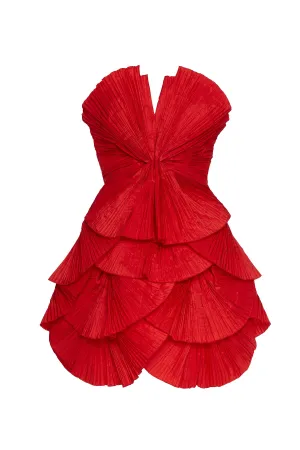 80's Red Pleated Mini Dress