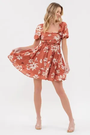 Abigail Floral Terracotta Mini Dress FINAL SALE