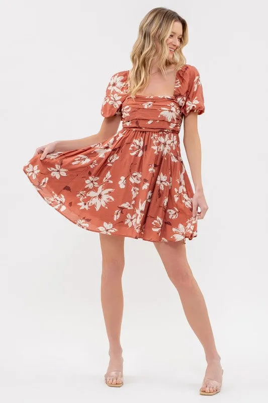 Abigail Floral Terracotta Mini Dress FINAL SALE