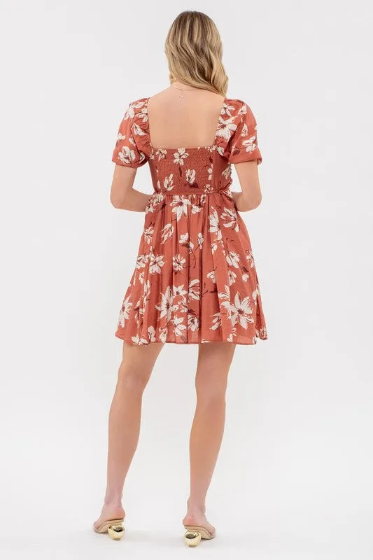 Abigail Floral Terracotta Mini Dress FINAL SALE