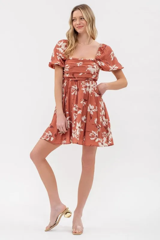Abigail Floral Terracotta Mini Dress FINAL SALE