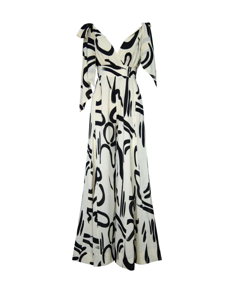 Abstract Print Tied Detail Wide Leg Jumpsuit