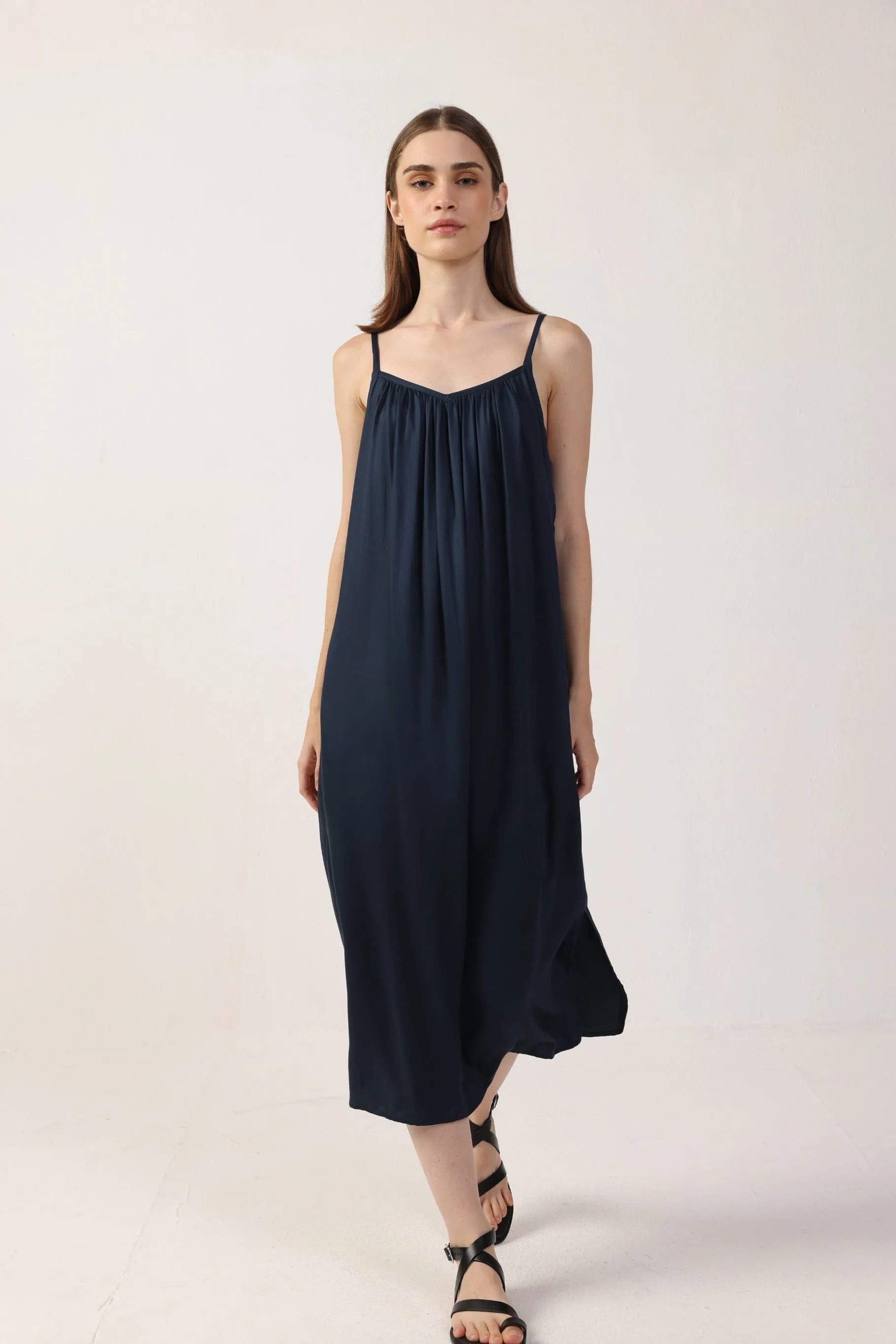 Adele Satin TENCEL™ Midi Dress | Black