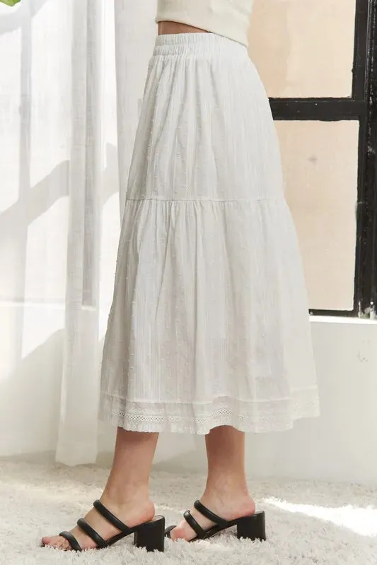 ADORA Elastic Waistband Tiered Midi Skirt