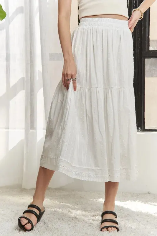 ADORA Elastic Waistband Tiered Midi Skirt