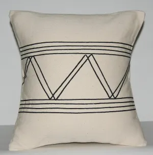 African Pillow Ivory With Black Applique Tribal Designs  16" X 15.5"