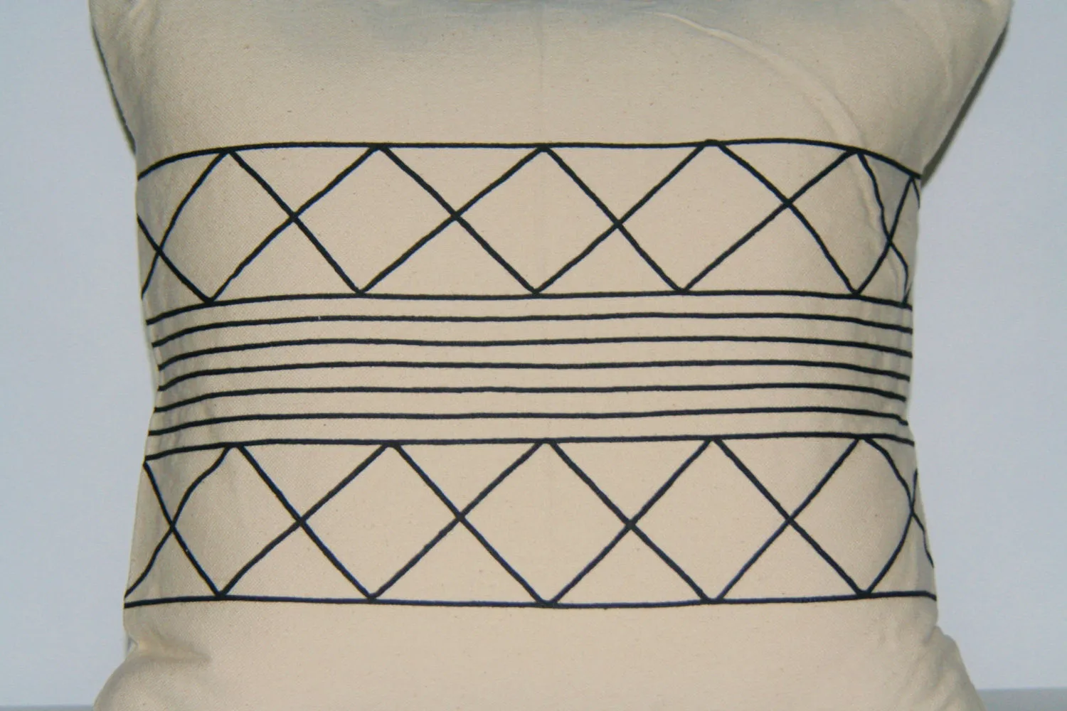 African Tribal Pillow Cream Black  Applique 19" X 19" Xhosa Handmade Design