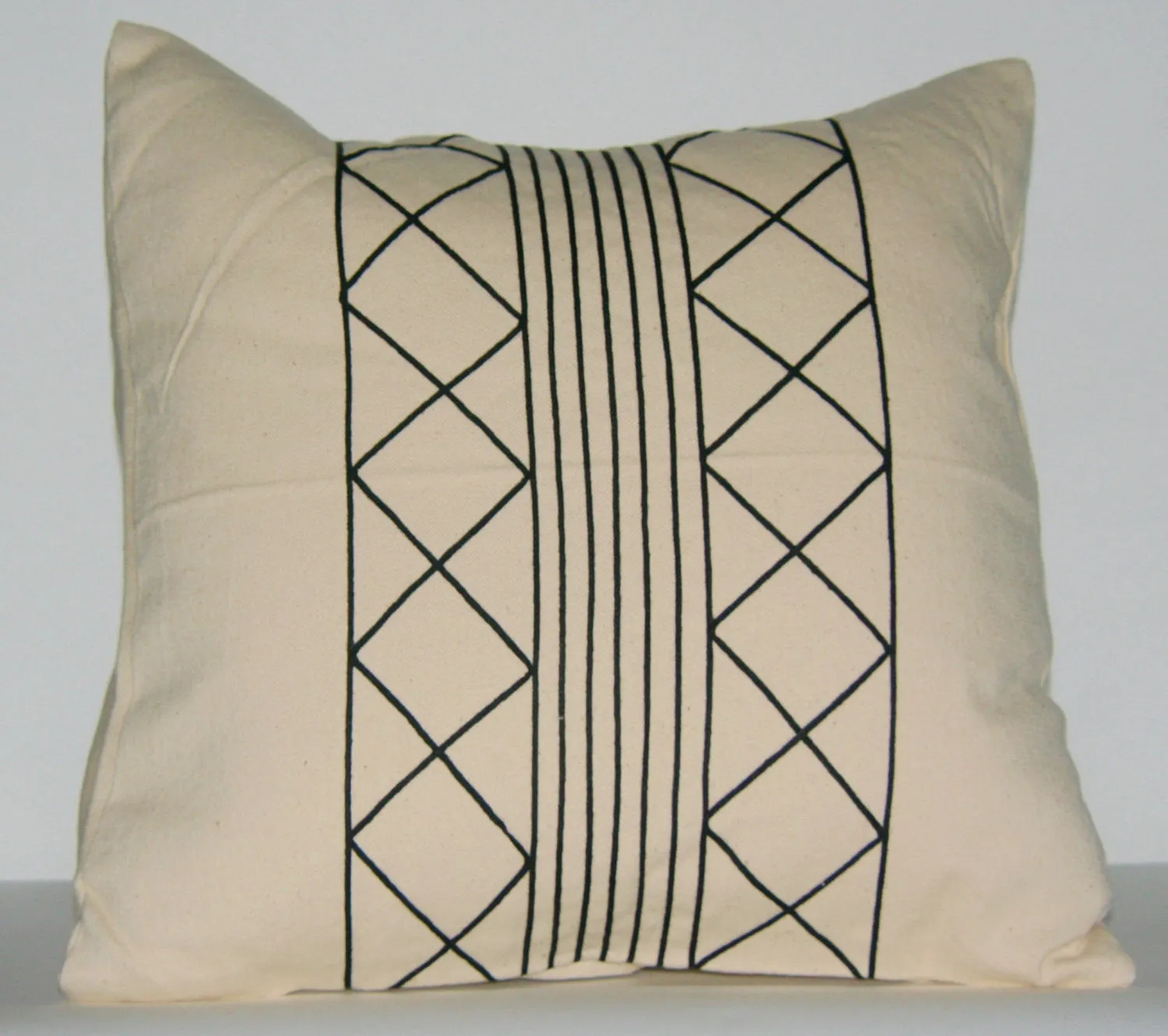 African Tribal Pillow Cream Black  Applique 19" X 19" Xhosa Handmade Design