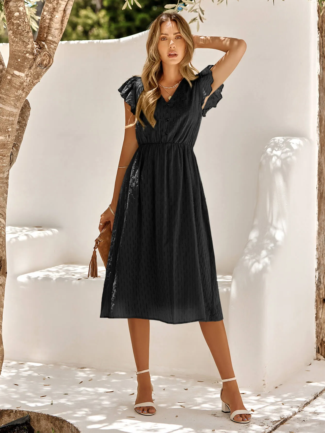 Always Falling Paisley Tiered Midi Dress - Black