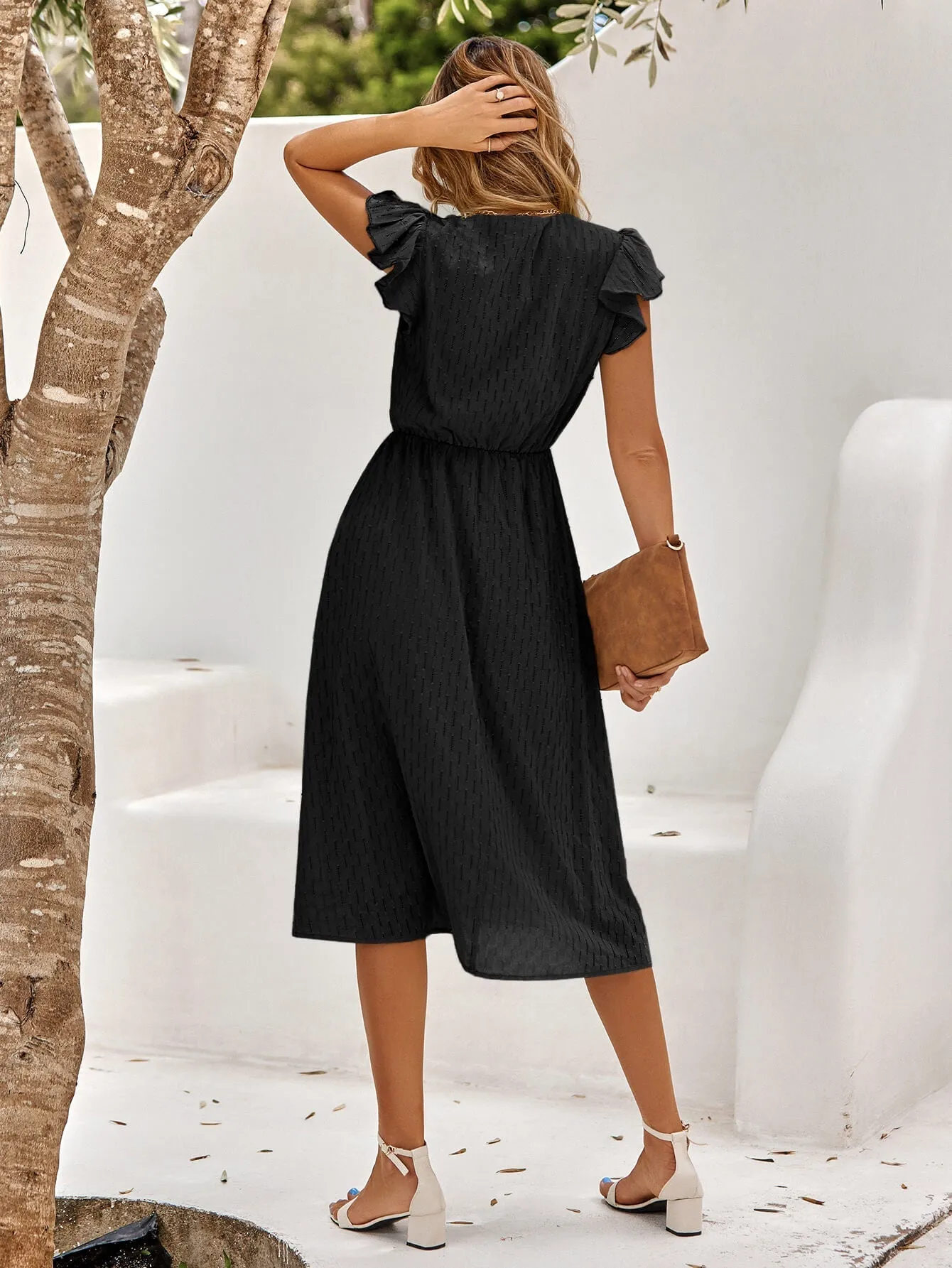 Always Falling Paisley Tiered Midi Dress - Black