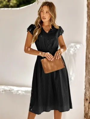 Always Falling Paisley Tiered Midi Dress - Black