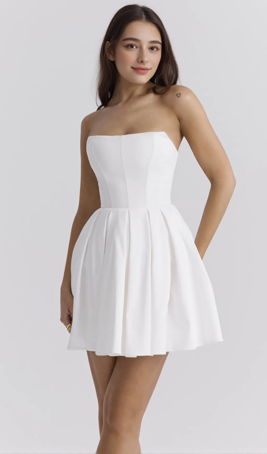 alyssa white strapless pleated mini dress