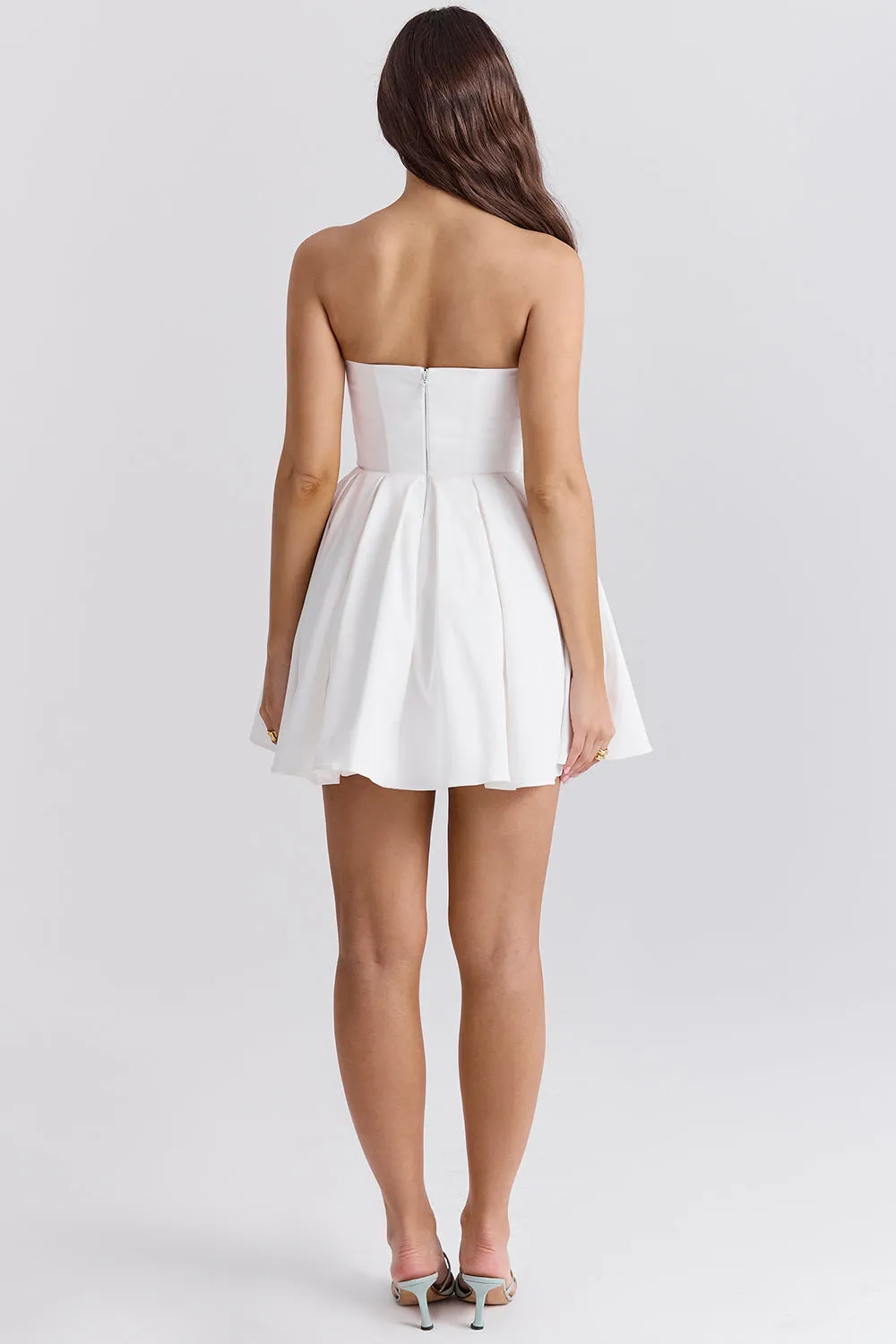 alyssa white strapless pleated mini dress