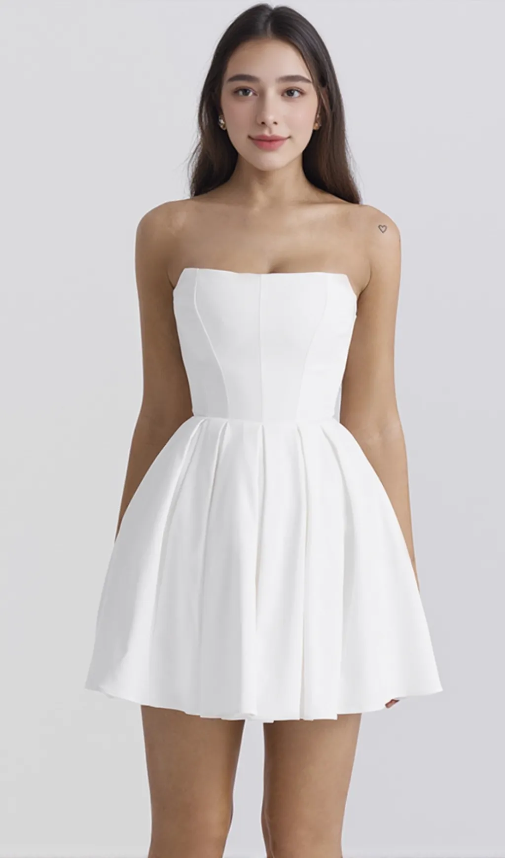 alyssa white strapless pleated mini dress