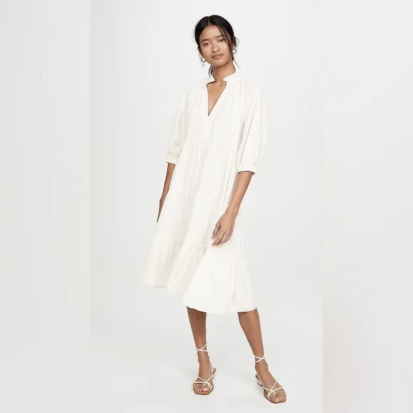 Amanda Uprichard Saffron Midi Dress White Half Sleeve Women’s Size XS