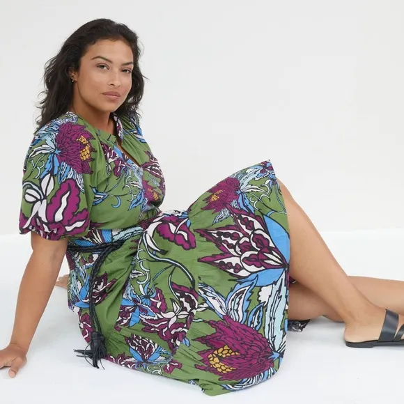 Anthropologie Conditions‎ Apply Puff-Sleeved Floral Midi Dress Size 14