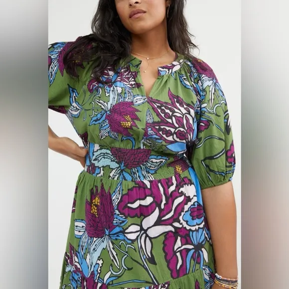 Anthropologie Conditions‎ Apply Puff-Sleeved Floral Midi Dress Size 14
