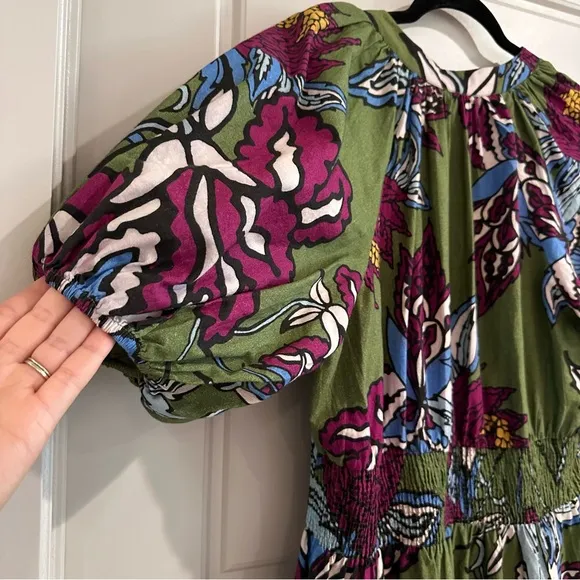 Anthropologie Conditions‎ Apply Puff-Sleeved Floral Midi Dress Size 14