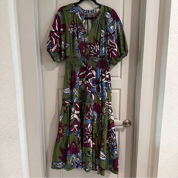Anthropologie Conditions‎ Apply Puff-Sleeved Floral Midi Dress Size 14