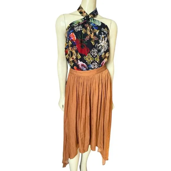 Anthropologie Nomad Copper Morgan Carper Hi Low Boho Spring Midi Skirt S Small