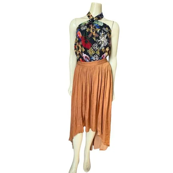 Anthropologie Nomad Copper Morgan Carper Hi Low Boho Spring Midi Skirt S Small
