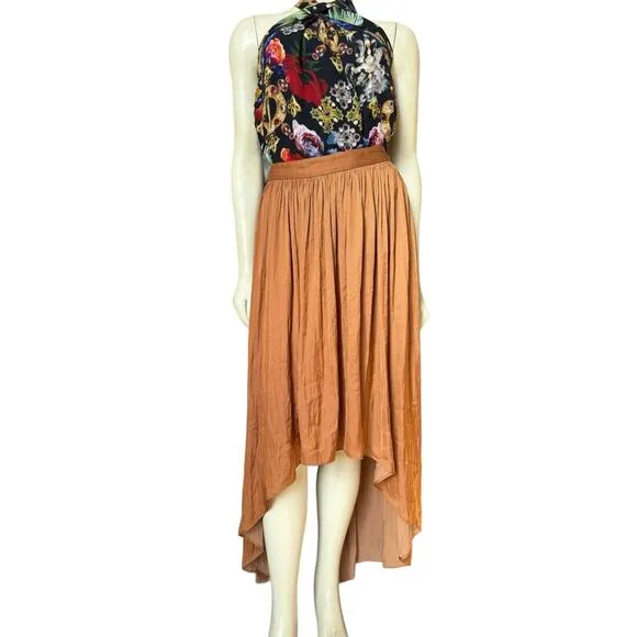 Anthropologie Nomad Copper Morgan Carper Hi Low Boho Spring Midi Skirt S Small