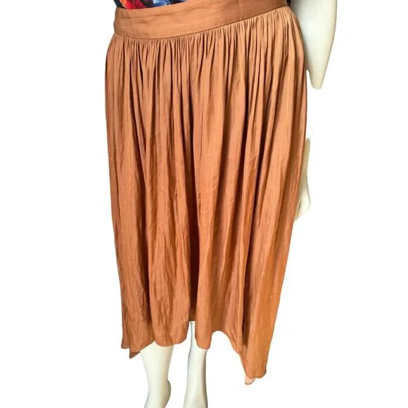 Anthropologie Nomad Copper Morgan Carper Hi Low Boho Spring Midi Skirt S Small