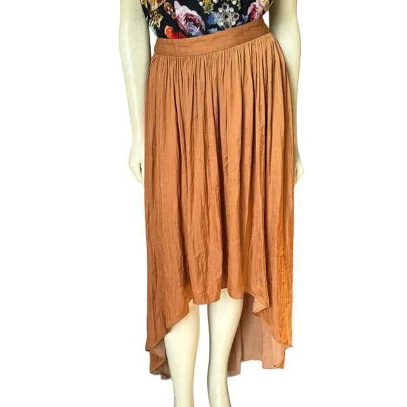 Anthropologie Nomad Copper Morgan Carper Hi Low Boho Spring Midi Skirt S Small