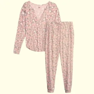AQS Long Sleeve Henley &amp; Joggers 2-Piece Pajama Set