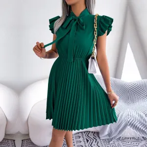 Asia - Green Pleated Ruffled Sleeve Mini Dress