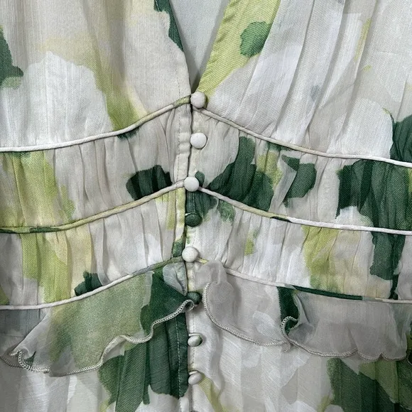 ASOS button-through ruched waist chiffon pleated mini dress in floral print 10