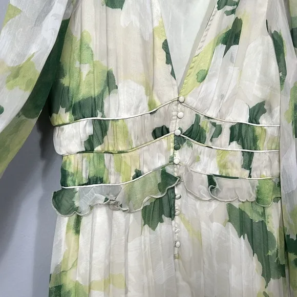 ASOS button-through ruched waist chiffon pleated mini dress in floral print 10