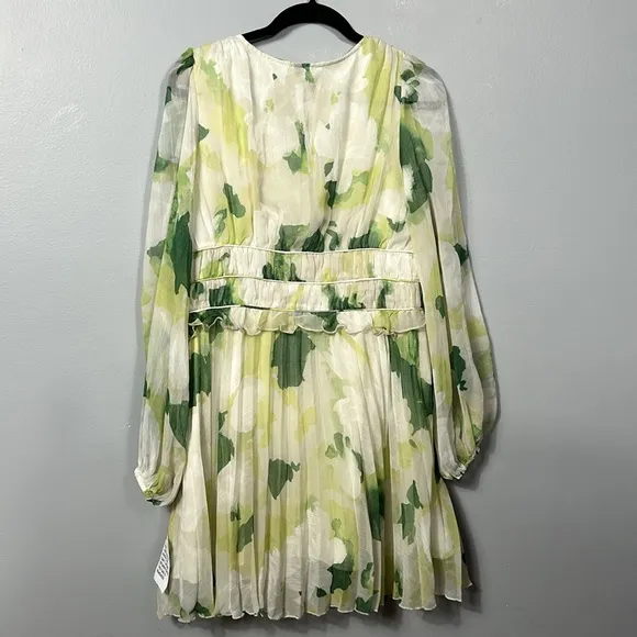 ASOS button-through ruched waist chiffon pleated mini dress in floral print 10
