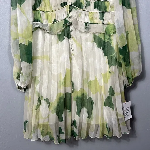 ASOS button-through ruched waist chiffon pleated mini dress in floral print 10