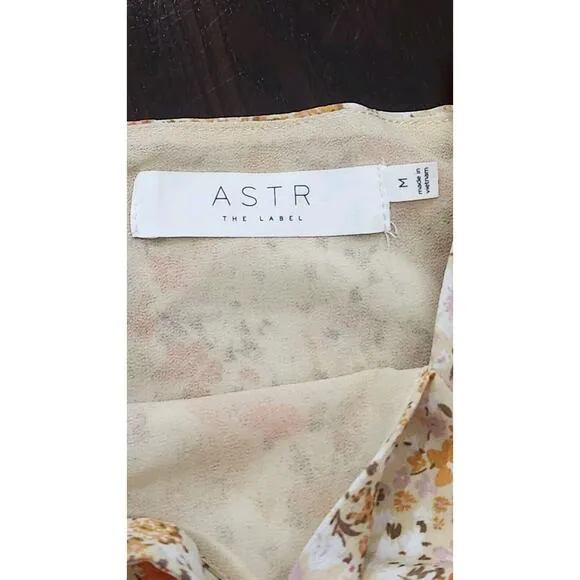 ASTR The Label Puff Sleeve Ditsy Peach Floral A Line Midi Dress Lined‎ Women M