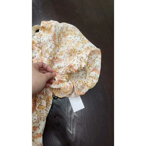 ASTR The Label Puff Sleeve Ditsy Peach Floral A Line Midi Dress Lined‎ Women M
