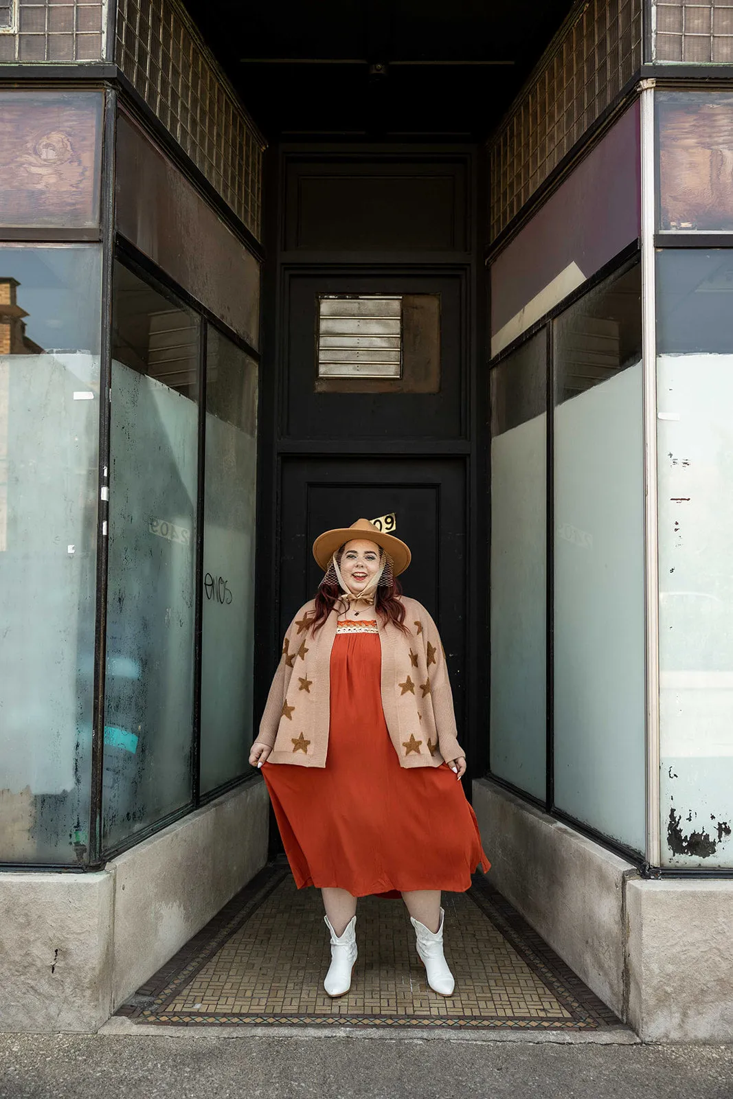 astrid dress in brick