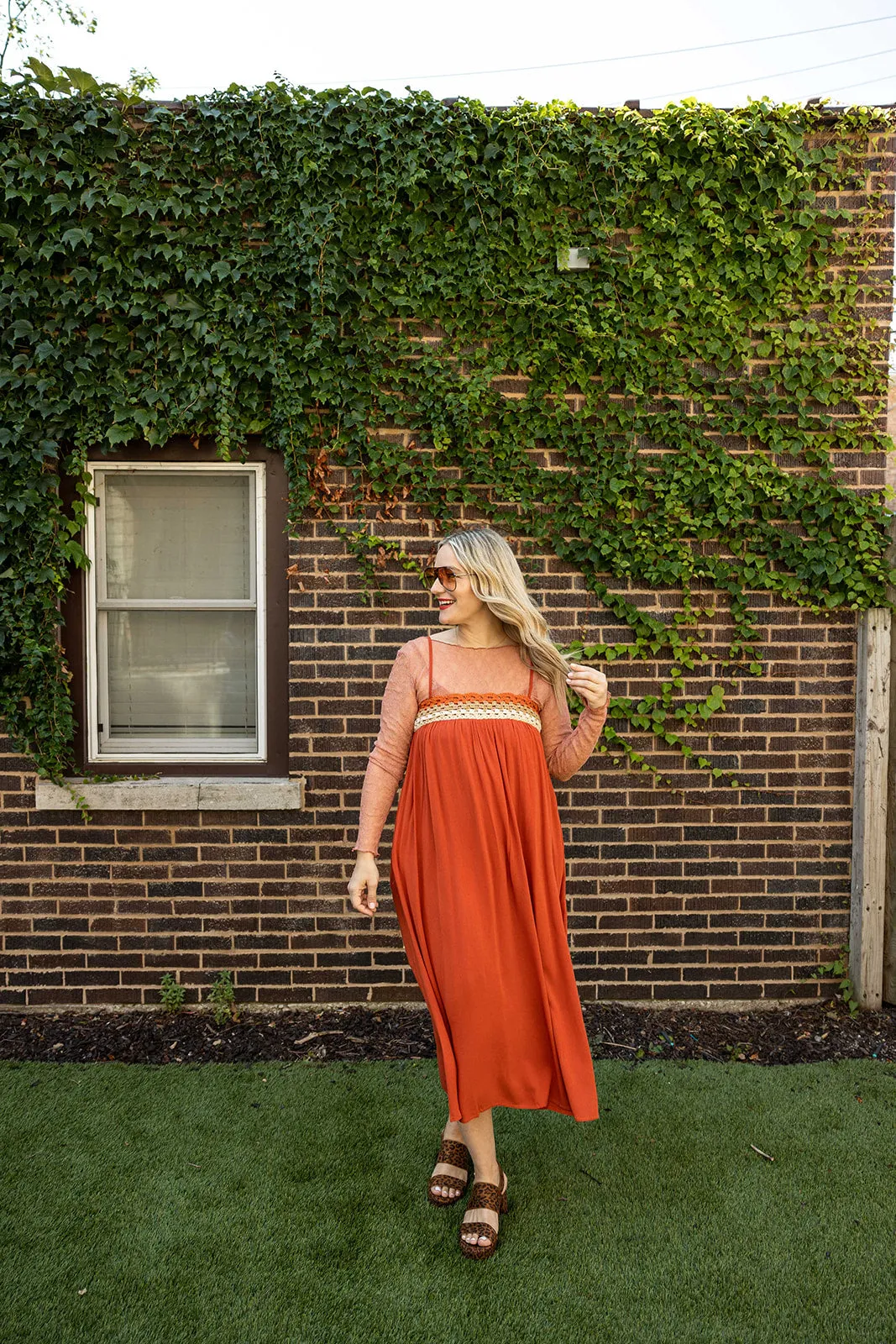 astrid dress in brick