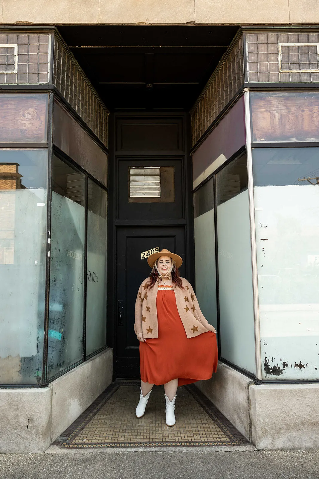 astrid dress in brick
